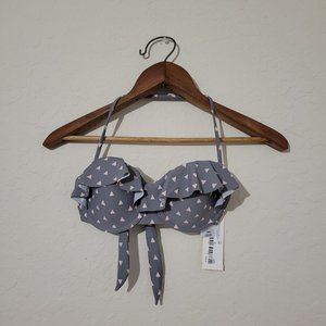 NEW Tori Praver Swimwear Seafoam Gray Pink Triangle Print Swimsuit Bikini Top